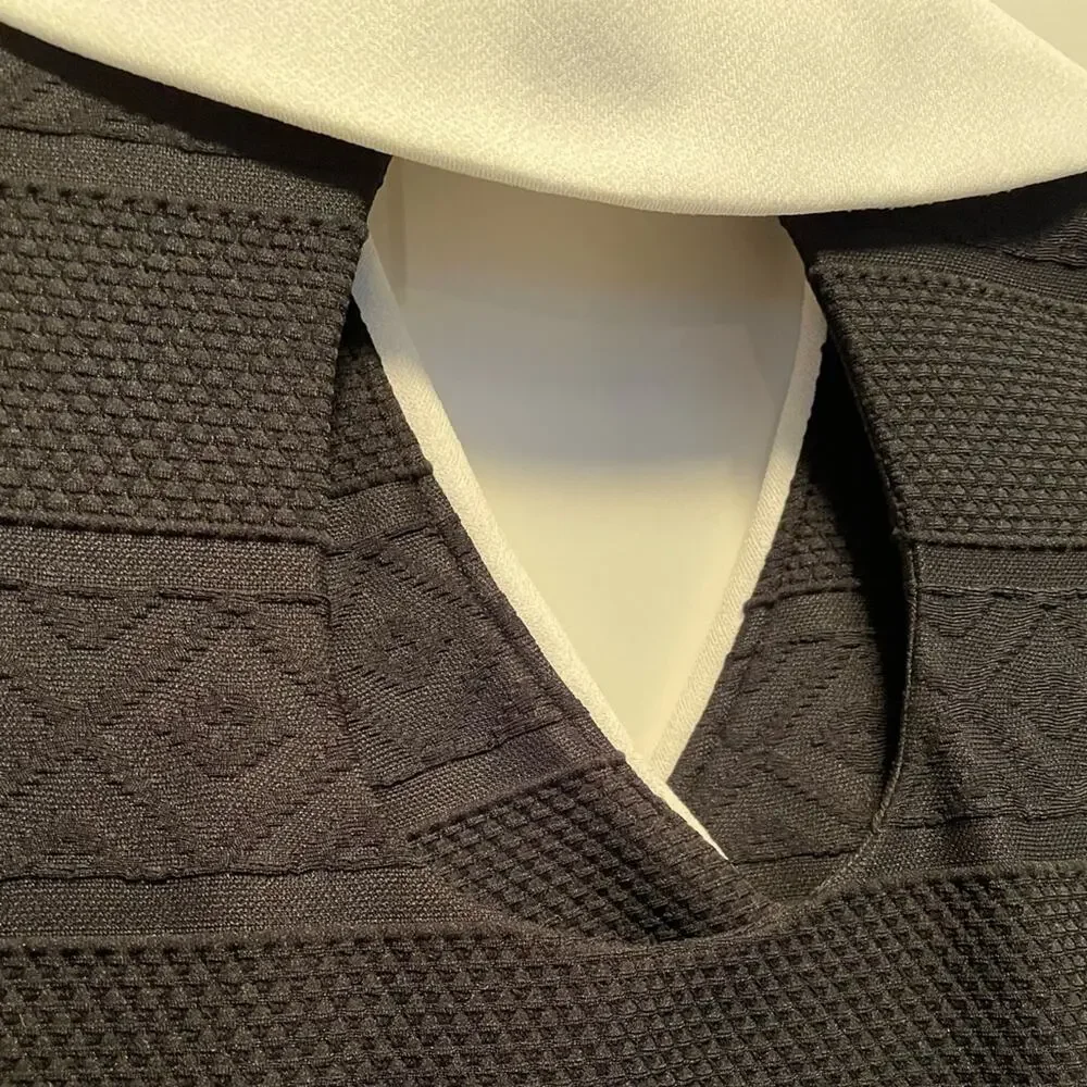 70s Black with White Cuffs & Collar Maxi Dress Medium Tall - Picture 4 of 8